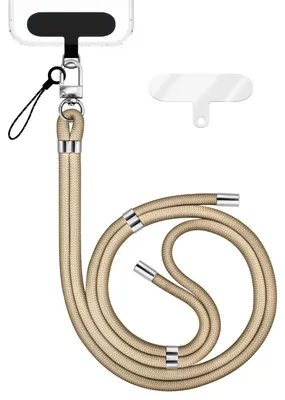 Obrázok produktu pre HoldMe Edition - Šnúrka s karabínou Silver & 2 podložky - univerzálna nylonová šnúrka na mobilný telefón - béžová