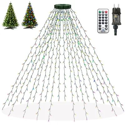 Weihnachtsbaum-Lichterkette mit Ring, 3 m, 600 LEDs, warmweiß & bunt