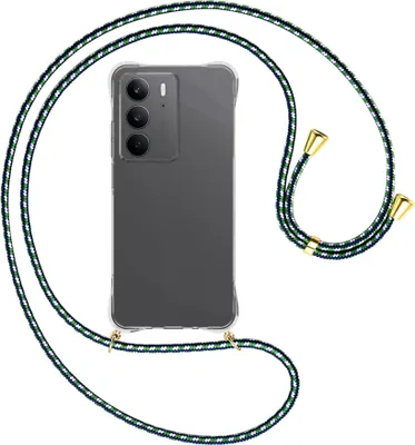 Produktbild von Handykette Backcover-Schutzhülle mit Band (Metall goldfarben) für Realme C75 4G - grün/blau/weiß