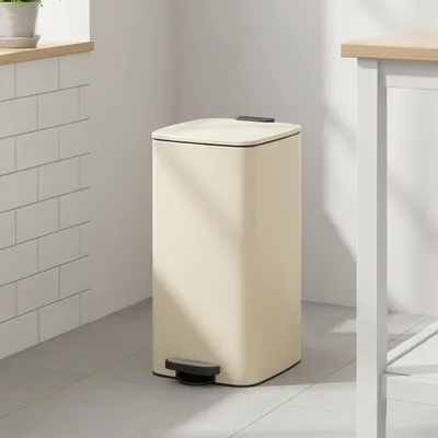 Produktbild von SONGMICS Mülleimer Küche, 30 Liter Abfalleimer, Tretmülleimer, Stahl, mit Inneneimer, Softclose, Offenhaltefunktion, beige