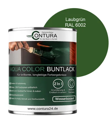 Produktbild von Contura 750ml. Buntlack Lackfarbe Lack Außen Innen Holz Metall Farbe Holzlack Möbellack - Seidenmatt - RAL 6002 Laubgrün