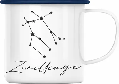 Produktbild von Trendation - Zwilling Sternzeichen Emaille Tasse Geschenk Horoskop Tierkreiszeichen (Blau)