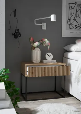 Image de MARLE Nachttisch in Artisan Eiche Optik - Moderner Nachtschrank mit Schublade und schwarzem Metallgestell - 60 x 52 x 38,5 cm (B/H/T)