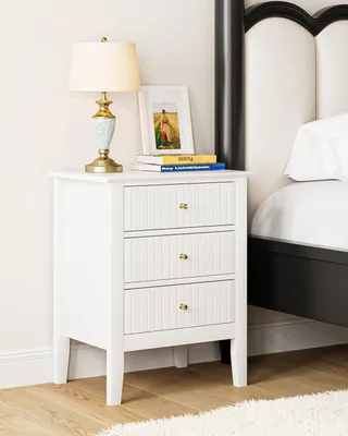 Obrázok produktu pre Nočný stolík s 3 zásuvkami, biela farba, rozmer 45x33x61 cm, úložný priestor do spálne