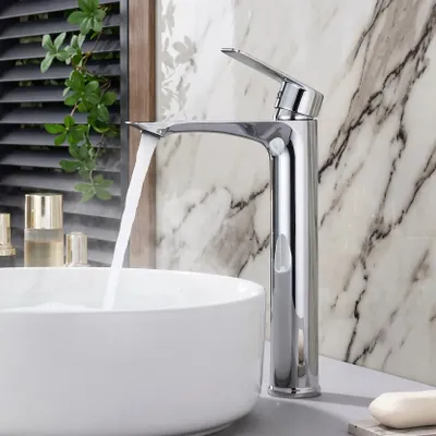 Produktbild von Wasserhahn bad, hoch Waschbeckenarmatur Badarmatur 25cm, Armatur Bad Waschtischarmatur Einhandmischer für Aufsatzwaschbecken, Chrom