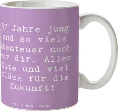 Produktbild von Mr. & Mrs. Panda Becher Spruch 37. Geburtstag Abenteuer - Lavendeltraum - Geschenk, Kaffeetasse, Glücksmomente, Tasse, Dankbarkeit, Feier, Alter, Trinkbecher, Glückwunsch