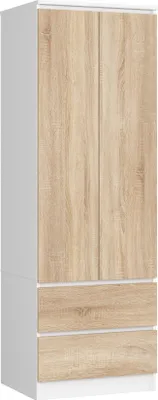 Zdjęcie produktu dla Szafa z 2 drzwiami i 2 szufladami (szer.: 60 cm / wys.: 180 cm / gł.: 51 cm) w kolorze białym i dąb sonoma