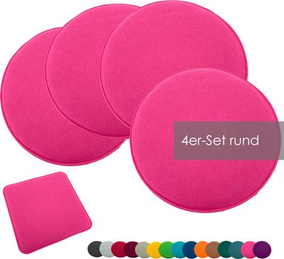 heimtexland ® Sitzkissen Set Filz Stuhlkissen Stuhlauflage Filzkissen Stuhl Polster Kissen Typ631 4er Set 35 cm Rund Pink