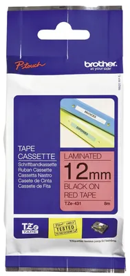 Immagine prodotto di Brother TZE431 TZe-431 nastro di scrittura - laminato, 12 mm x 8 m, nero su rosso