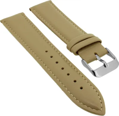 Produktbild von Minott | Uhrenarmband weiches Leder beige glatt | Band mit Naht, Stegbreite:24mm, Schließe:Silbern