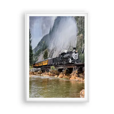 Produktbild von Gerahmtes Poster - Weißer Rahmen - Alt Lokomotive Berge - 70x100 cm - Wand Bild - Wanddeko - Wandbilder - Kunstposter - Wandposter - Bilderrahmen - Bilder - Kunstdruck - P2WPA70x100-4581