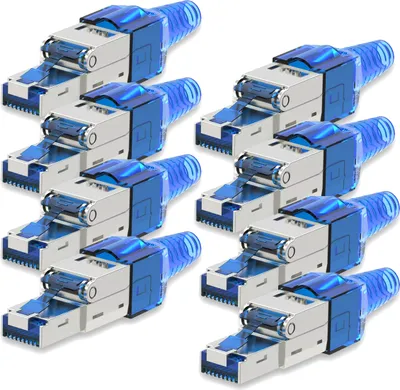 Produktbild von Netzwerkstecker CAT 7 Werkzeuglos 8x RJ45 Netzwerk Stecker geschirmt Metall Blau
