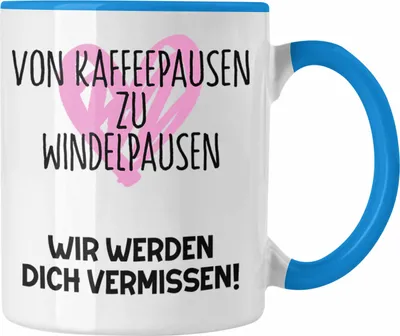 Produktbild von Trendation - Mutterschutz Geschenk Kollegin Tasse Abschied Werdende Mama Abschiedsgeschenk Arbeitskollegin Von Kaffeepausen Zu Windelpausen (Blau)