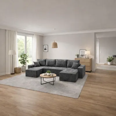 Produktbild von Moderne Wohnlandschaft SONIC U-Form mit Schlaffunktion & Bettkasten – großes Ecksofa für Wohnzimmer POSO 034 | MIPLO