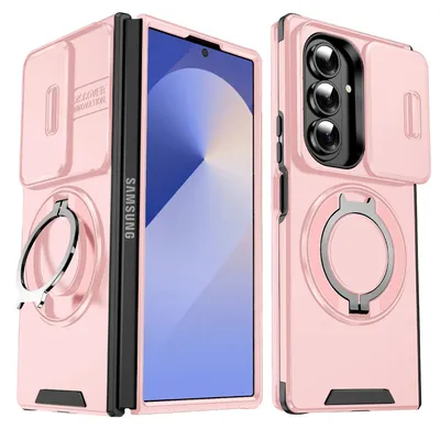 Produktbild von Handyhülle für Samsung Galaxy Z Fold7 Dual-Layer Stoßfest Militär Hülle mit Dia Kameraschutz, Magnetisch Ring Ständer Pink