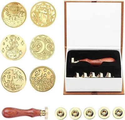 Produktbild von Sternenmond Wachssiegel Set Holz Gravur 6-teilig