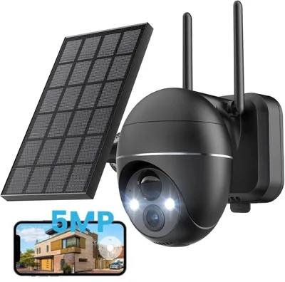 Image de Caméra de surveillance 2K Wi-Fi d'extérieur sans fil, caméra solaire PTZ 360°, batterie rechargeable, 2,4 GHz, vision nocturne couleur, détection PIR, audio bidirectionnel