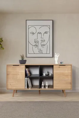 Image de Skye Decor, Console de qualité supérieure (3 pièces) en chêne bleu saphir, 160 cm | 100% mélaminé