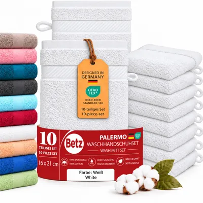 Produktbild von Betz Set aus 10 Waschlappen, Modell Palermo, 100% Baumwolle, Größe 16x21 cm, Farbe: Weiß