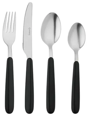 Besteck-Set 16-tlg., Edelstahl, schwarze Griffe