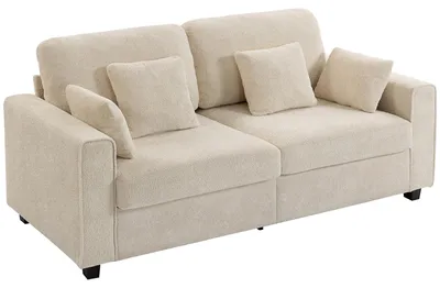 Zdjęcie produktu dla HOMCOM – sofa trzyosobowa, 211,5 cm – wygodna sofa z głębokim siedziskiem, 4 poduszki, beżowa