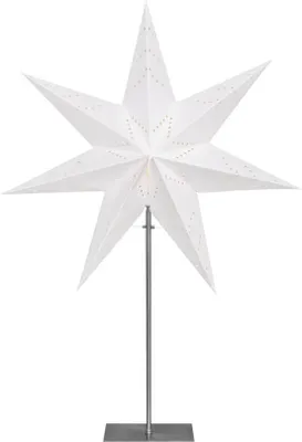A white star-shaped lamp on a stand, isolated on a white background.