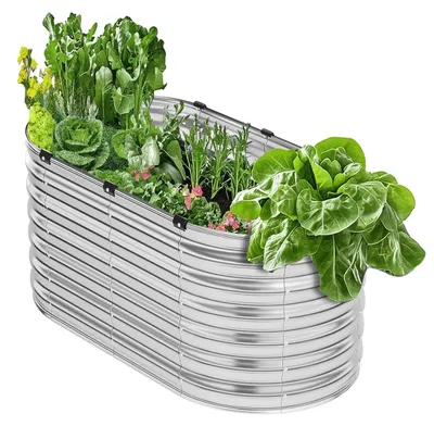 Produktbild von VEVOR Metall Hochbeet, 8 x 2 x 1 Fuß Outdoor Verzinkte Pflanzbox, mit Offenem Boden, Großes Ovales Hochbeet für Gemüse, Blumen, Kräuter und Sukkulenten, Dunkelgrau, 4 x 2 x 2 ft