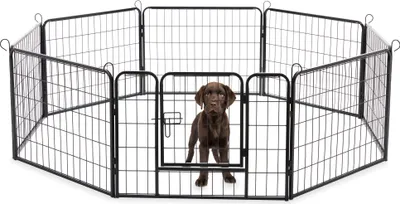 Produktbild von ACAZA Hundeauslauf in 8 Platten - Hundehütte - Mit Tür - 60 cm Höhe - Schwarz