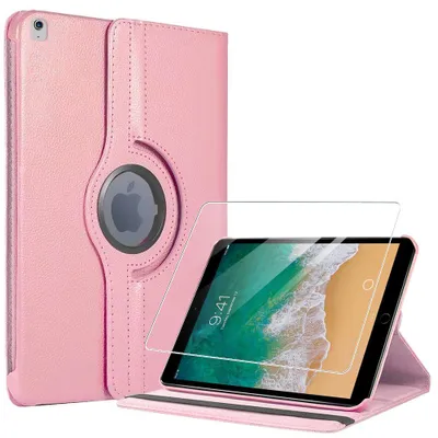 Image de Coque + Verre Trempé pour iPad Air 3 10,5 Pouces / iPad Pro 10,5 Pouces, Etui Rotatif 360° Multi-Angle Rose