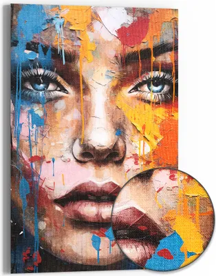 Produktbild von DEQOART Hybrid Leinwand Bild 60x90 cm 'Lebendige Blickwucht' Wandbild Glas flach modern