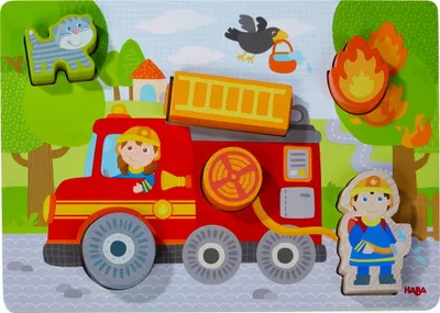 Produktbild von 6 Teile HABA Kinder Rahmen Holzpuzzle Feuerwehrauto 1306291001