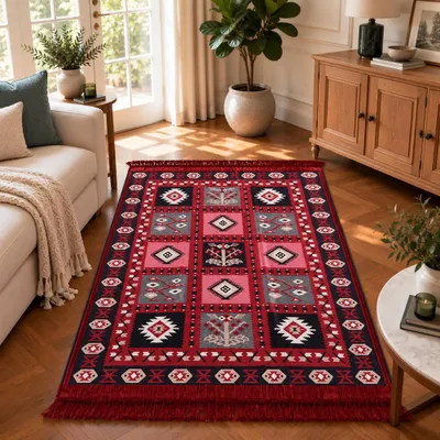 Imagen del producto de Alfombra de doble cara Bigghome, estilo kilim, oriental, lavable a máquina, diseño moderno, 120x180 cm, modelo SA1619B, resistente, versátil para el hogar y la oficina