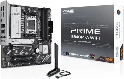 Produktbild von ASUS PRIME B840M-A-CSM, AMD, Sockel AM5, AMD Ryzen 7000 Series, AMD Ryzen 8000 Series, AMD Ryzen 9000 Series, Sockel AM5, DDR5-SDRAM, 192 GB