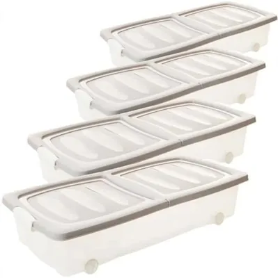 Produktbild von 4er Set Unterbettboxen mit Rollen 80x40x17cm – 32L – Transparent/Sand