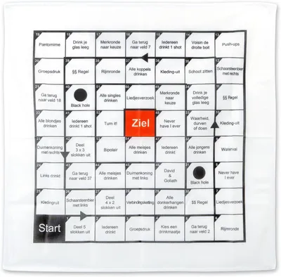 Productafbeelding van Drinkspel speelveld - Set van 54 - Verschillende speelvelden - 70 x 70 cm bedrukt tafelkleed - Nederlandse versie