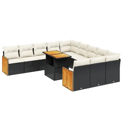 Produktbild von 11-tlg. Garten-Sofagarnitur mit Kissen Schwarz Poly Rattan