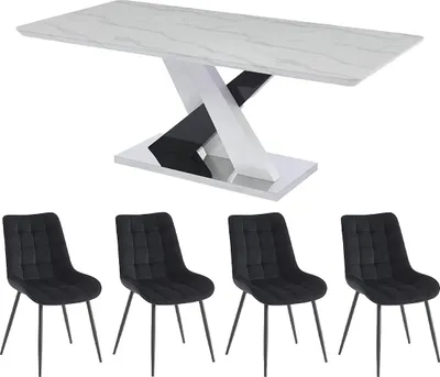 Produktbild von Tischset EVAELA + 4 Stühle OLLUA - Weiß und schwarz