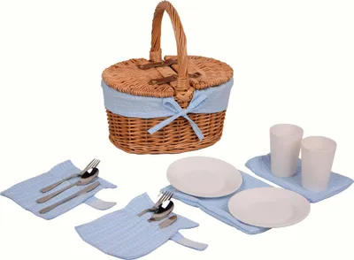 Produktbild von UNUS® Kinder Picknickkorb für zwei Personen Weidenoptik Decke Blau, rechteckig
