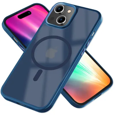 Produktbild von MagSafe Hülle Hybrid für iPhone 15 Plus Frosted Hard Case Schutz Rand Handyhülle Dunkelblau