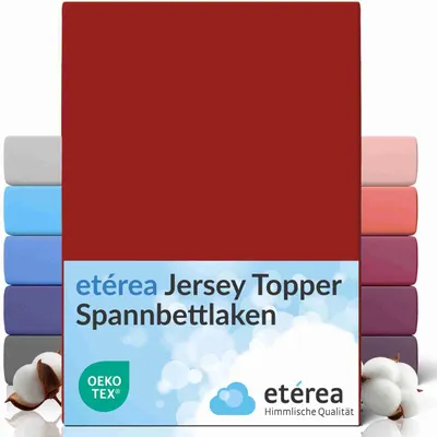 Produktbild von etérea Topper Jersey Spannbettlaken 180x200 - 200x200 cm – 100 % Baumwolle, formstabil & pflegeleicht - Kirsche