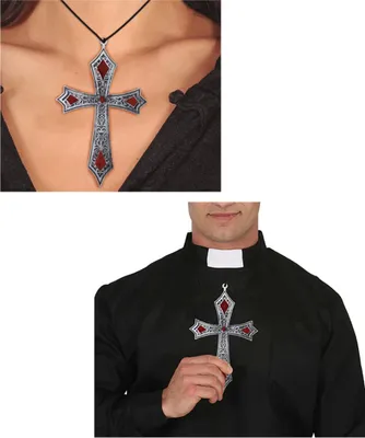 Produktbild von Silber-rotes Gothic Kreuz als Kostümkette für Halloween & Karneval