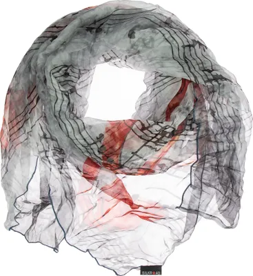 Produktbild von Seidenschal Halstuch Schal Tuch Violinschlüssel grau schwarz weiß weiss rot Seide 110x110cm