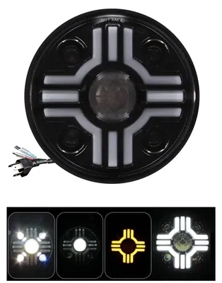 Produktbild von Universaler 7-Zoll (18 cm) LED-Scheinwerfer/Lampe, Halogen, 12V–24V, Abblend-/Fernlicht mit DRL-Tagfahrlicht, Blinker, weiß-gelb