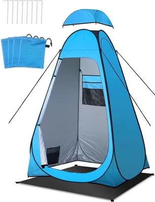 Zdjęcie produktu dla Namiot prysznicowo-toaletowy Unyqoos® typu pop-up, wymiary 120 x 120 x 195 cm, wodoodporny i zapewniający prywatność, z podłogą, ochroną UV UPF50+, kołkami i sznurkami mocującymi, idealny na kemping