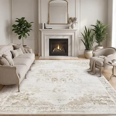 Imagen del producto de Alfombra vintage oriental para sala de estar, 160x230 cm, color beige