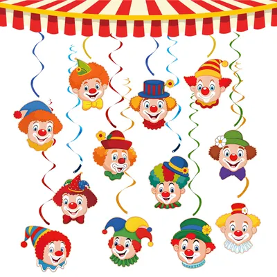12 Clowns-Spiralgirlanden, bunte Karnevals-Deko, 95 cm