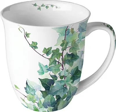 Produktbild von Tasse 10cm Porzellan mit Efeu Blätter Motiv Weiß / Grün