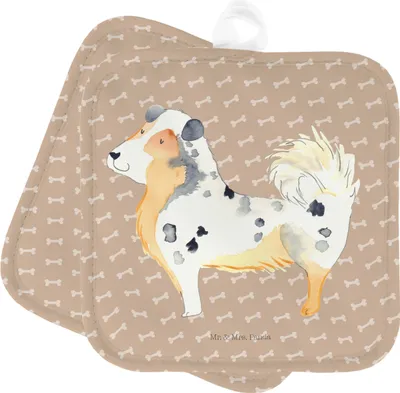 Produktbild von Mr. & Mrs. Panda Topfuntersetzer Hund Australien Shepherd - Hundeglück - Geschenk, Spruch, Kochlappen, topfhalter, Topflappen Set, Sprüche, Ofenlappen