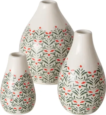 Immagine prodotto di BOLTZE Vase Paris (3 tlg., Grün/Weiß, Porzellan, Höhe 12 cm, Ø 9 cm)