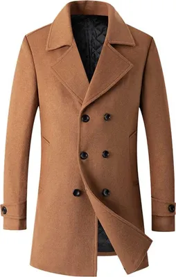 Produktbild von ASKSA Pánský zimní kabát s dlouhým rukávem Turn Down Collar Double Breasted Wool Coat Trench Coat, Brown, L